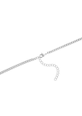 Silver Plated Cubic Zirconia Baguette Tennis Curb Chain Necklace