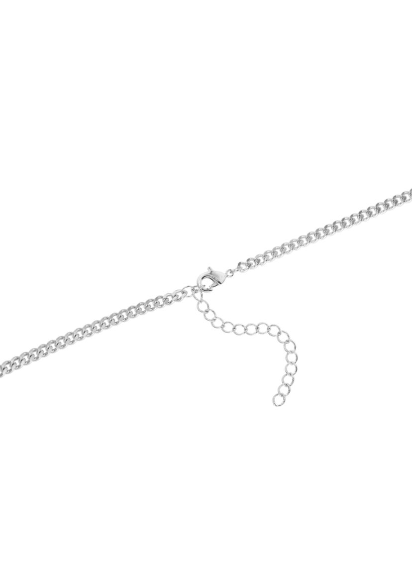 Silver Plated Cubic Zirconia Baguette Tennis Curb Chain Necklace