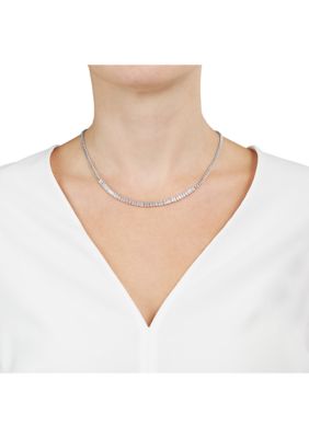 Silver Plated Cubic Zirconia Baguette Tennis Curb Chain Necklace