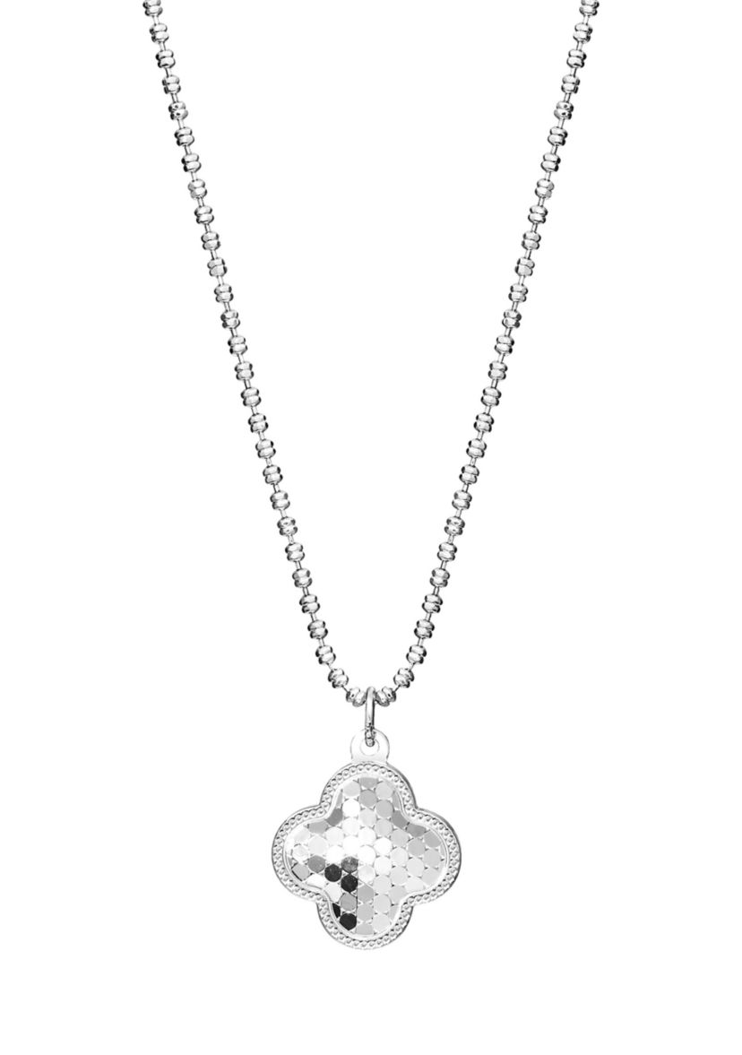 Clover Diamond-Cut Halo Beaded Pendant Necklace