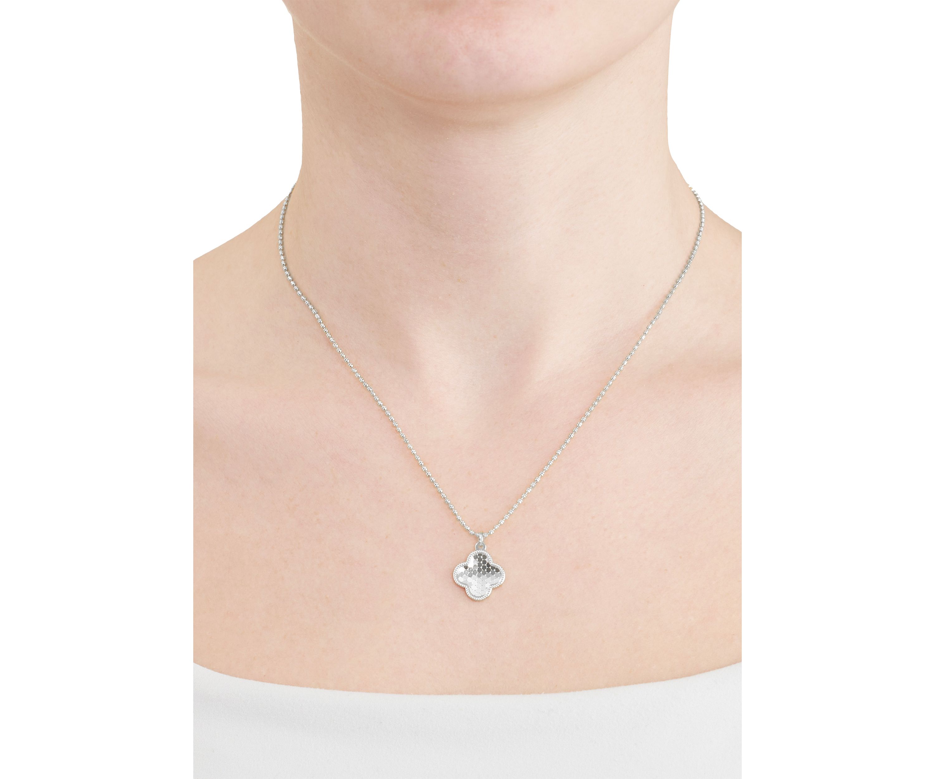 Clover Diamond-Cut Halo Beaded Pendant Necklace
