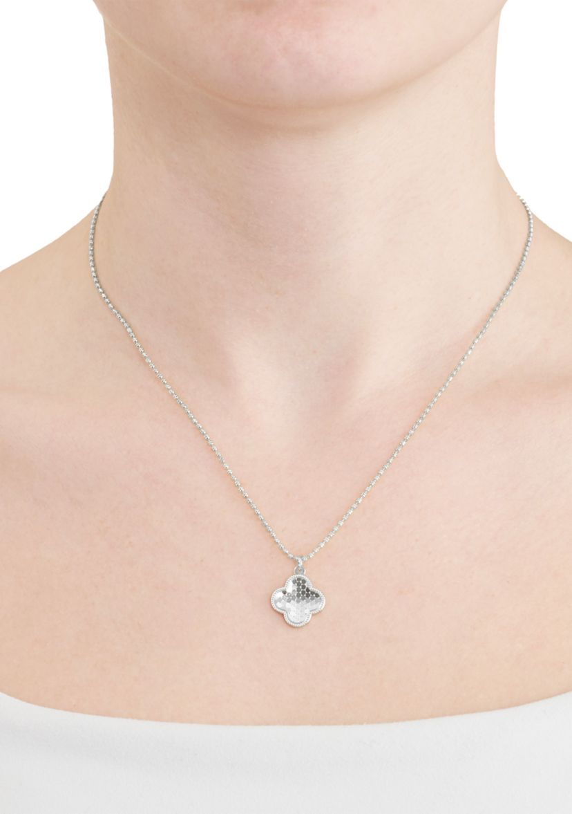 Clover Diamond-Cut Halo Beaded Pendant Necklace