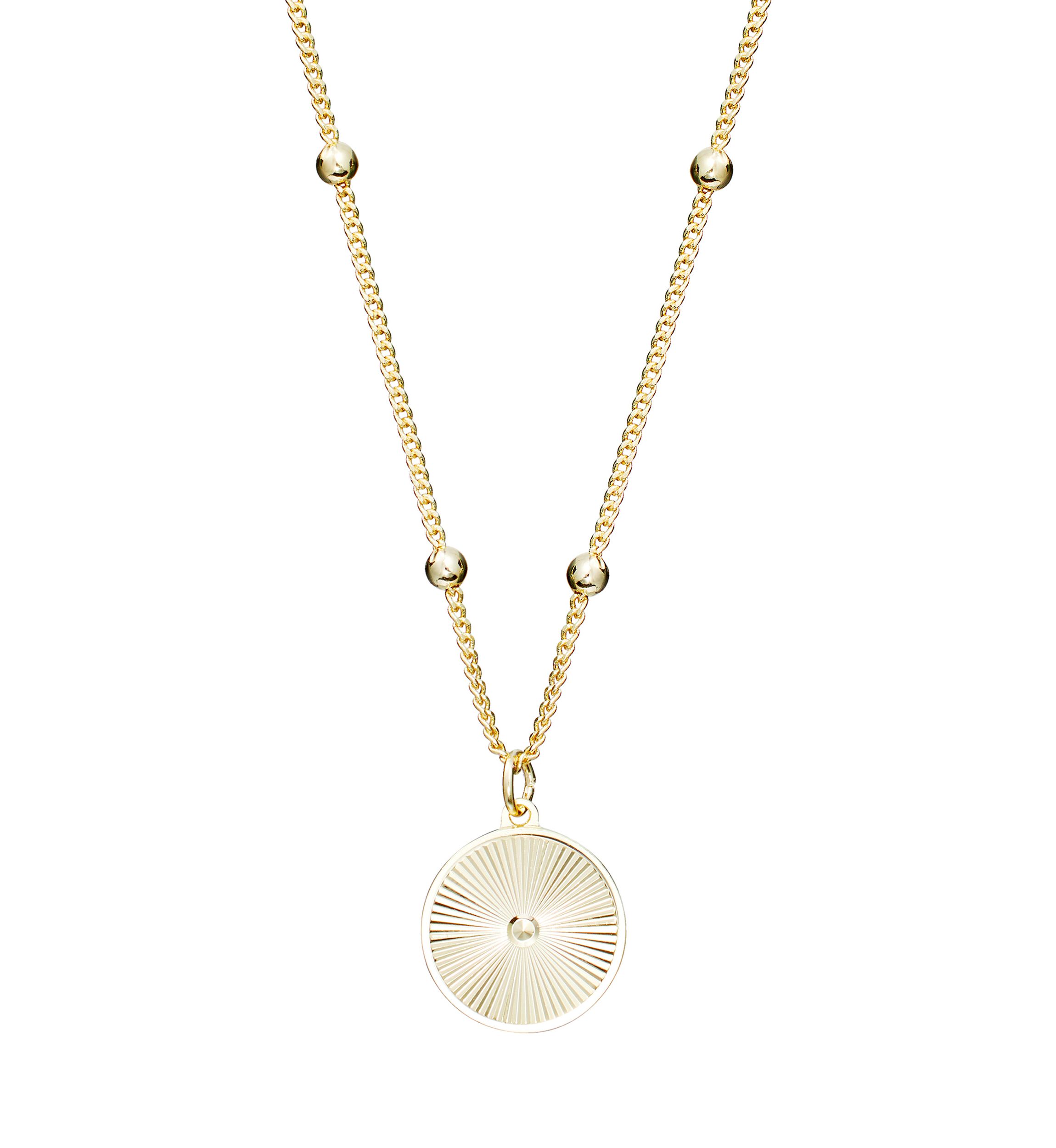 Fluted Diamond-Cut Round Medalion Beaded Chain Necklace
