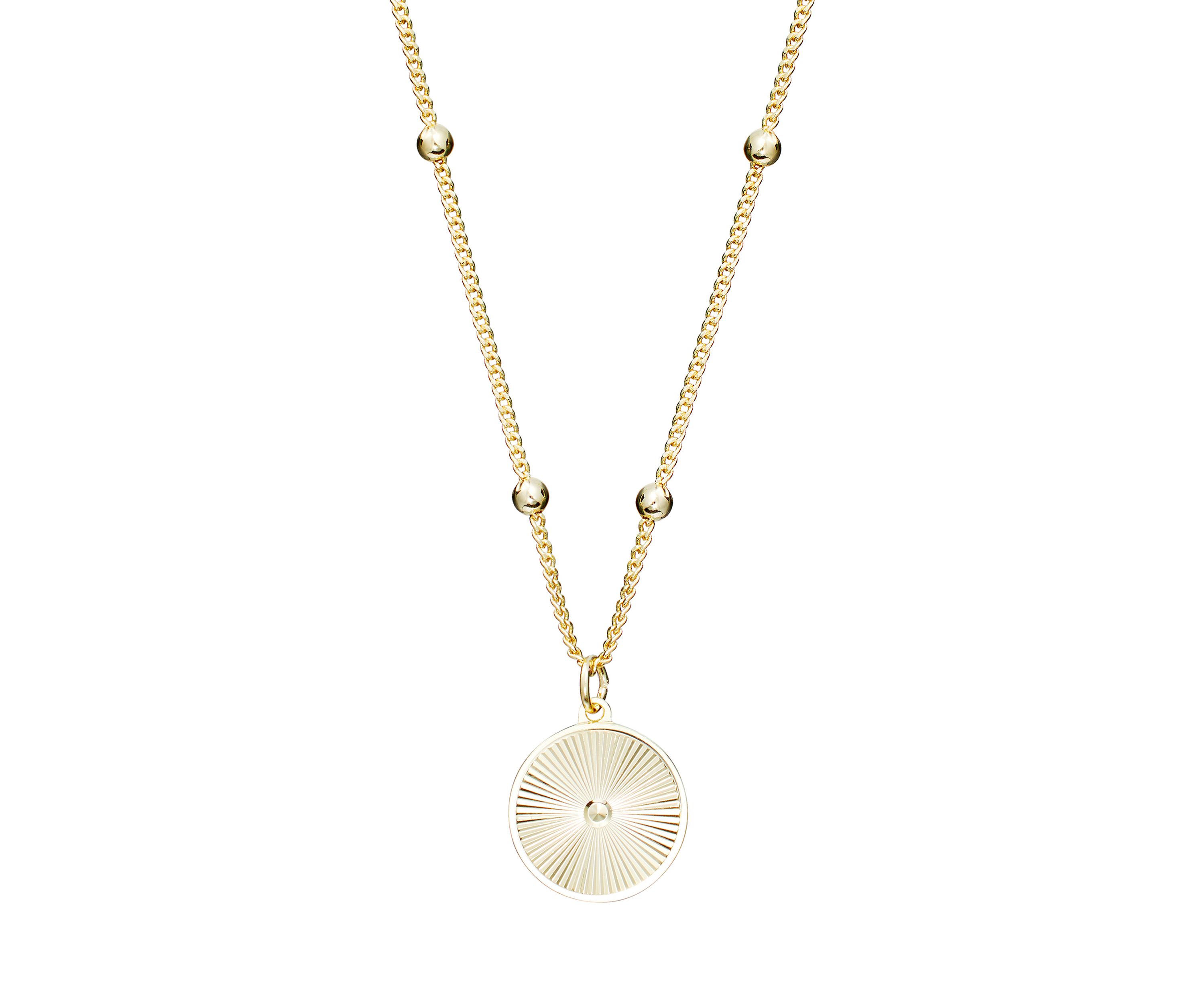 Fluted Diamond-Cut Round Medalion Beaded Chain Necklace