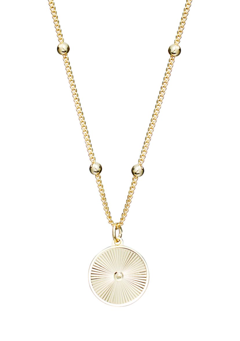 Fluted Diamond-Cut Round Medalion Beaded Chain Necklace