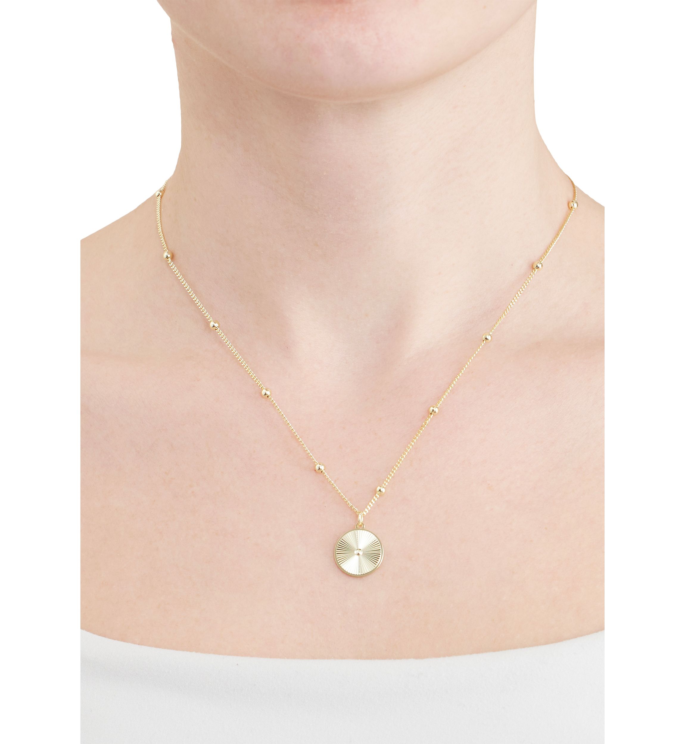 Fluted Diamond-Cut Round Medalion Beaded Chain Necklace