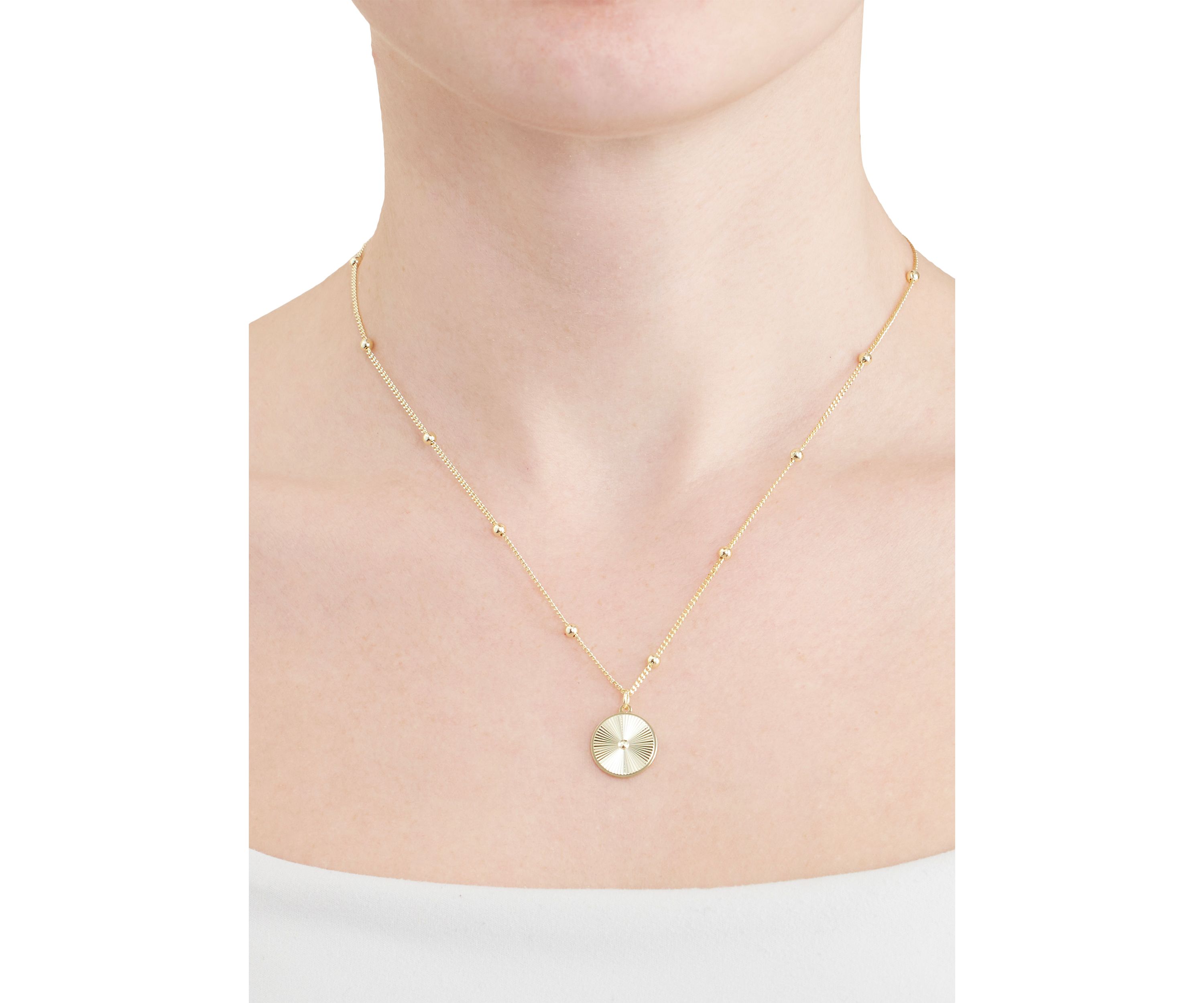 Fluted Diamond-Cut Round Medalion Beaded Chain Necklace