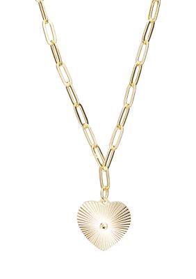 Gold Plated Fluted Heart Paperclip Chain Necklace