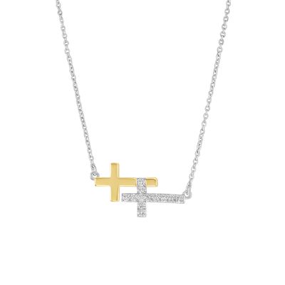 Belk Silverworks Two Tone Plated 16+2" Cubic Zirconia Double Cross Neck