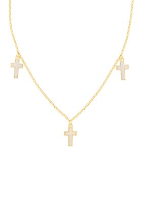 Belk Silverworks Gold Plated Mother of Pearl Trio Cross Necklace, 16 in