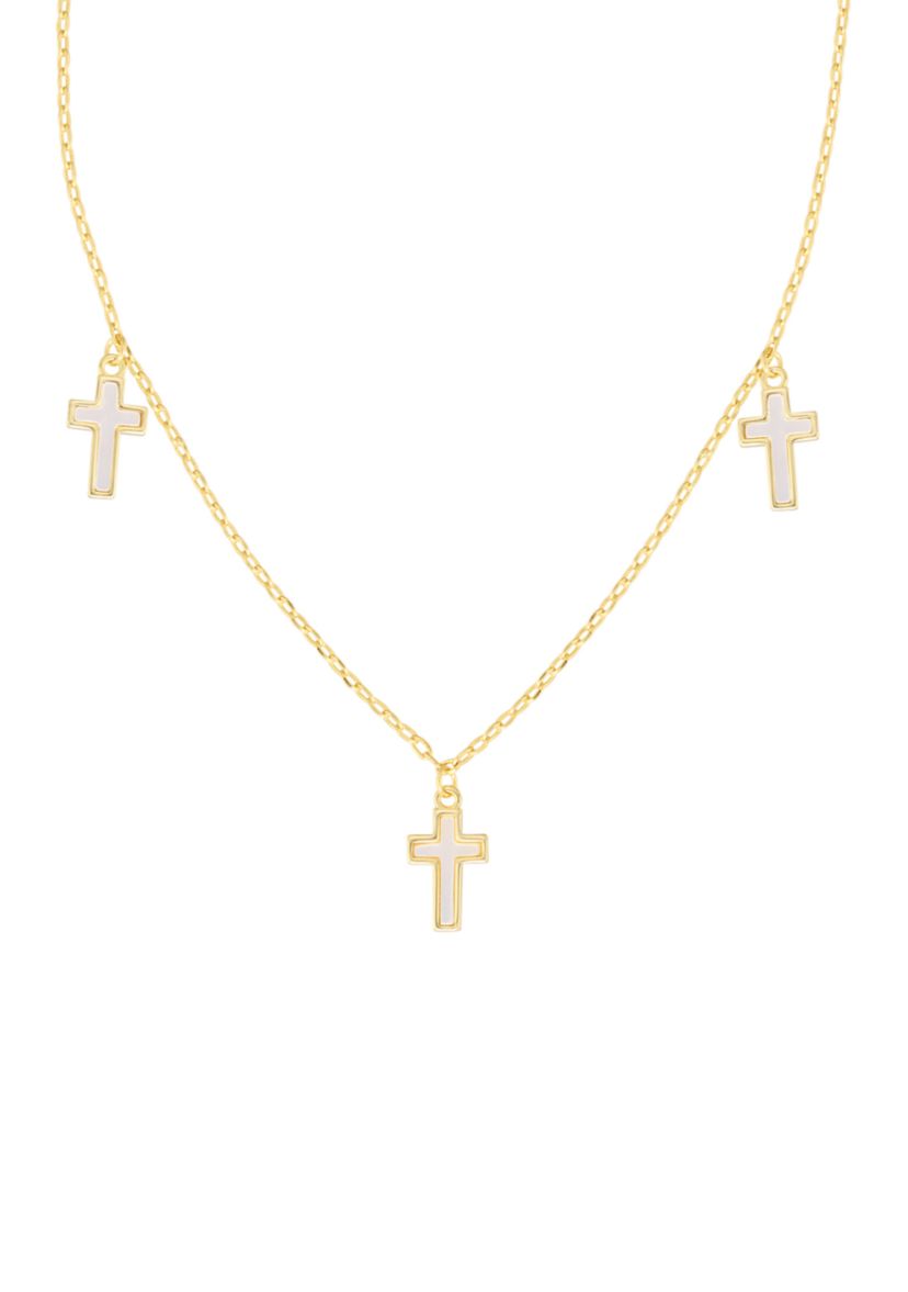 Gold Plated Mother of Pearl Trio Cross Necklace
