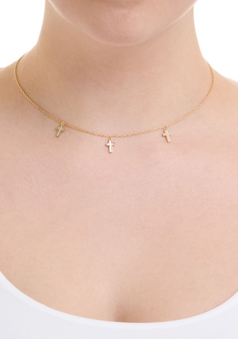 Gold Plated Mother of Pearl Trio Cross Necklace