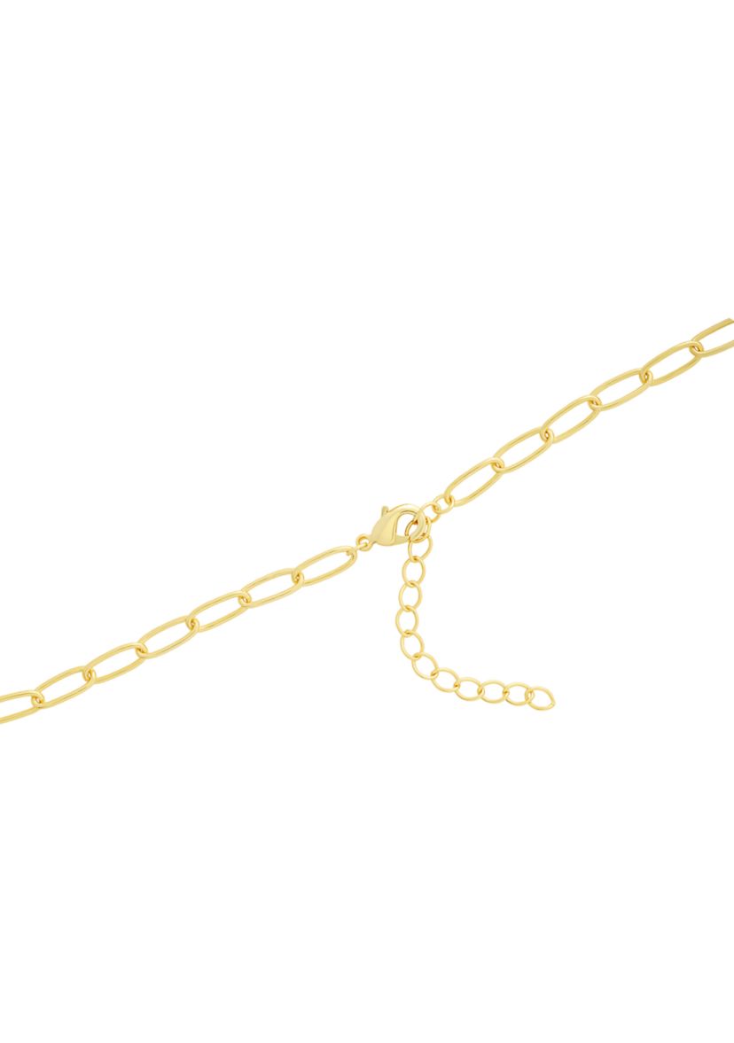 Gold Plated Cubic Zirconia Religious 3 Charm Paperclip Necklace