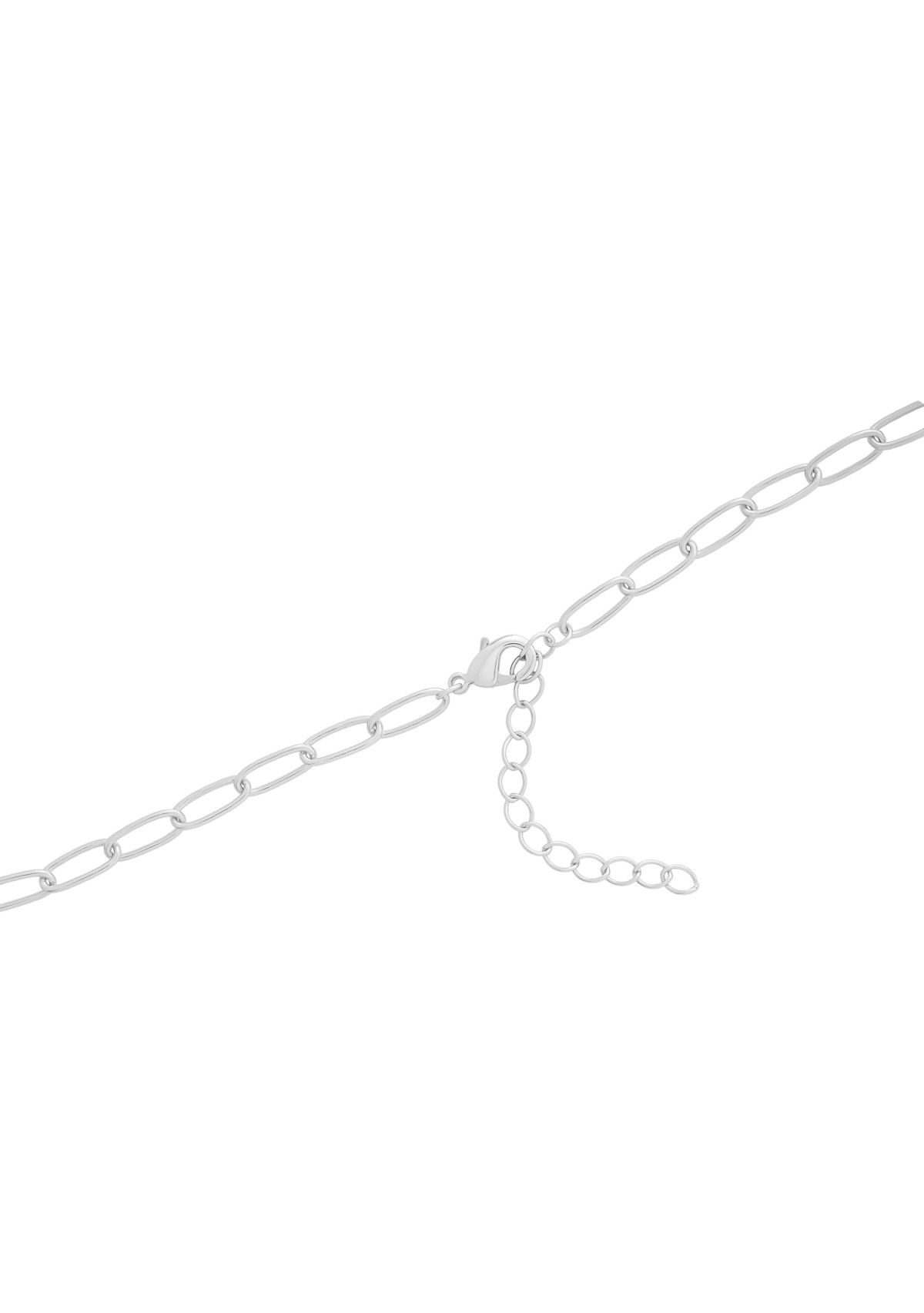 Silver Plated Cubic Zirconia Cross, Pray, Heart 3 Charm Paperclip Necklace