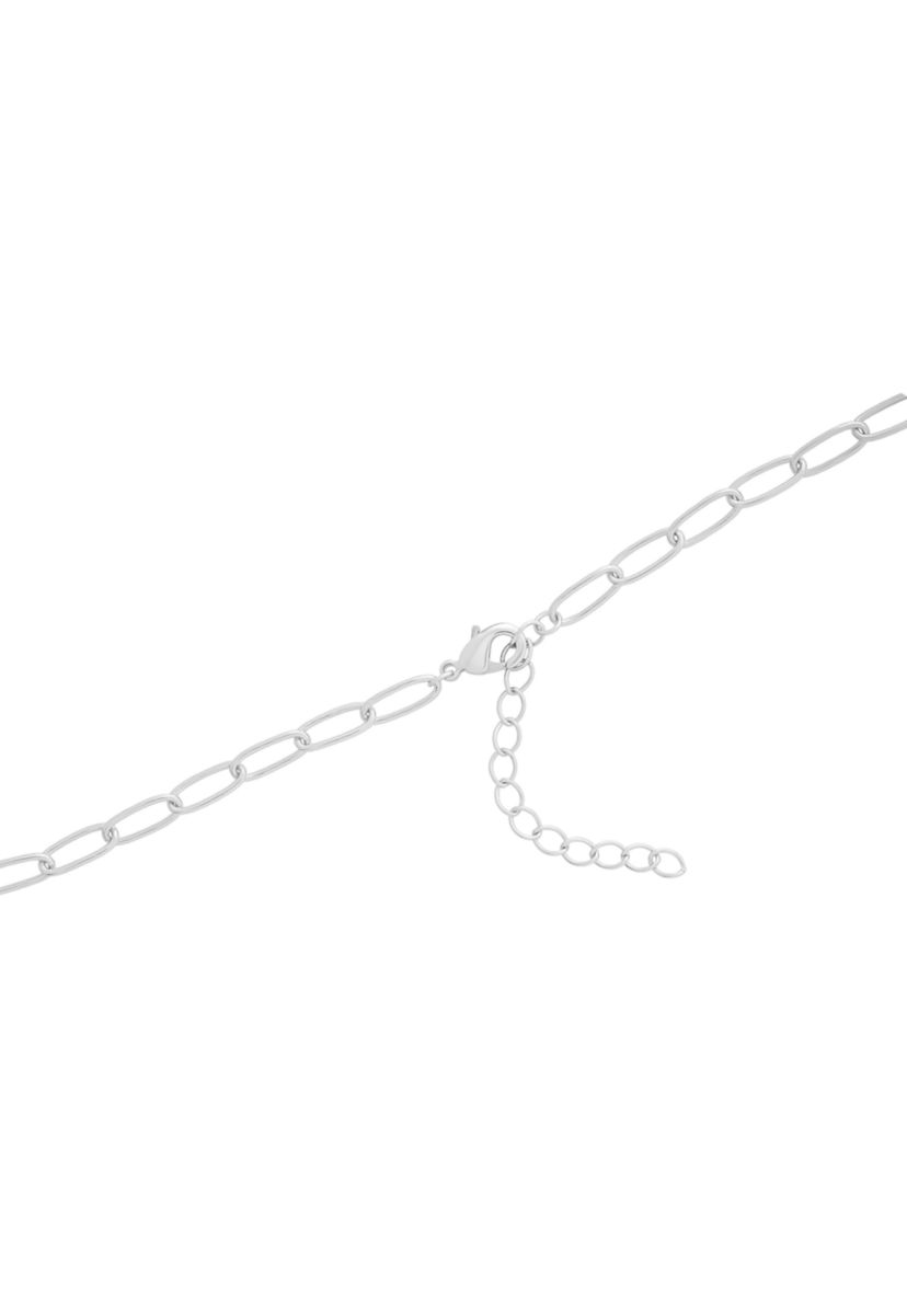 Silver Plated Cubic Zirconia Cross, Pray, Heart 3 Charm Paperclip Necklace