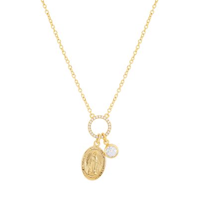 Belk Silverworks Gold Plated 16+2" Cubic Zirconia Religious Medal Necklace