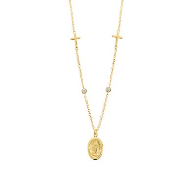 Belk Silverworks Gold Plated 16+2" Cubic Zirconia Cross and Medal Necklace