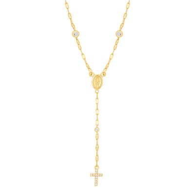 Belk Silverworks Gold Plated 16+2" Religious Cubic Zirconia Y-Necklace
