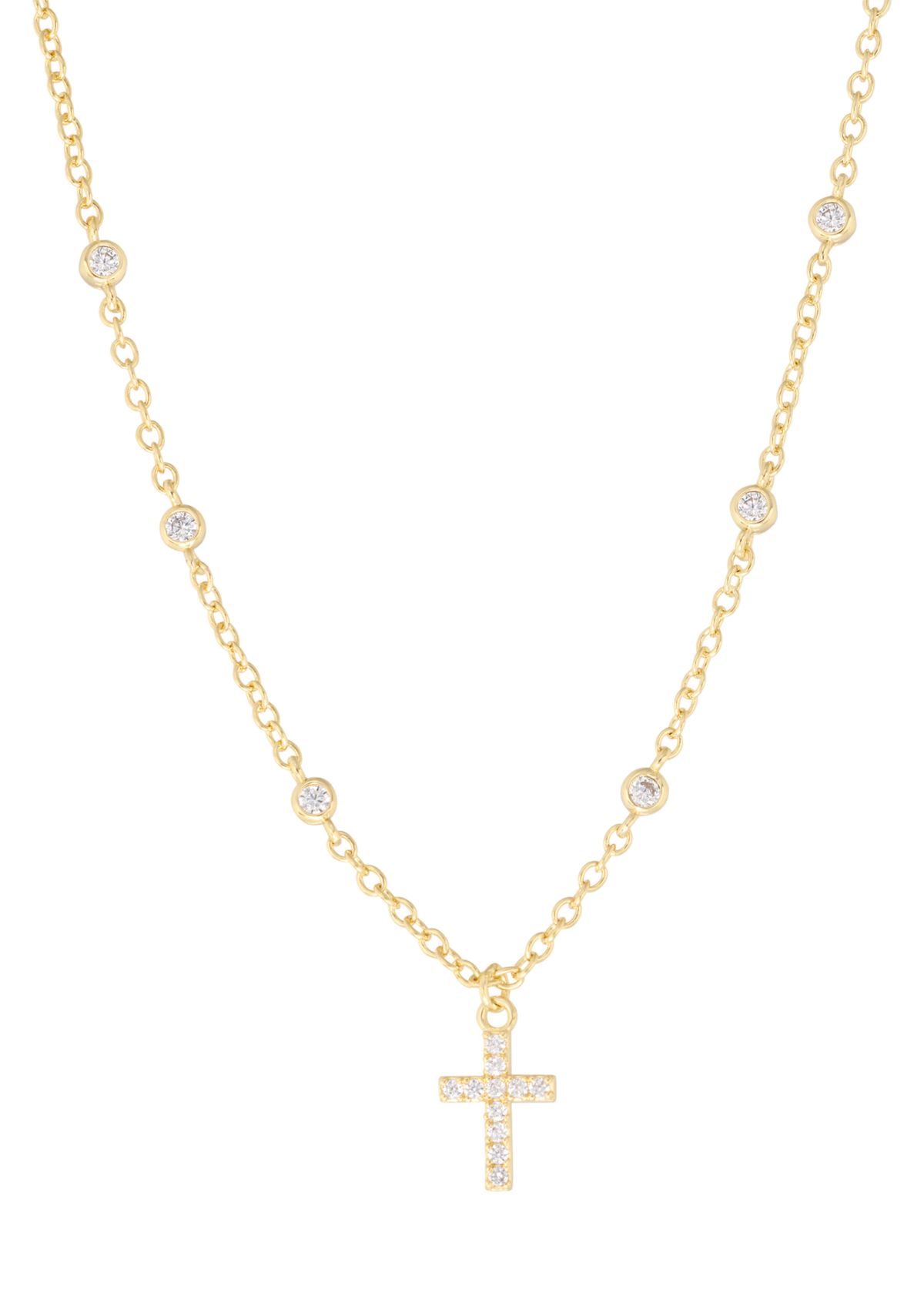 Gold Plated Cubic Zirconia Cross Necklace