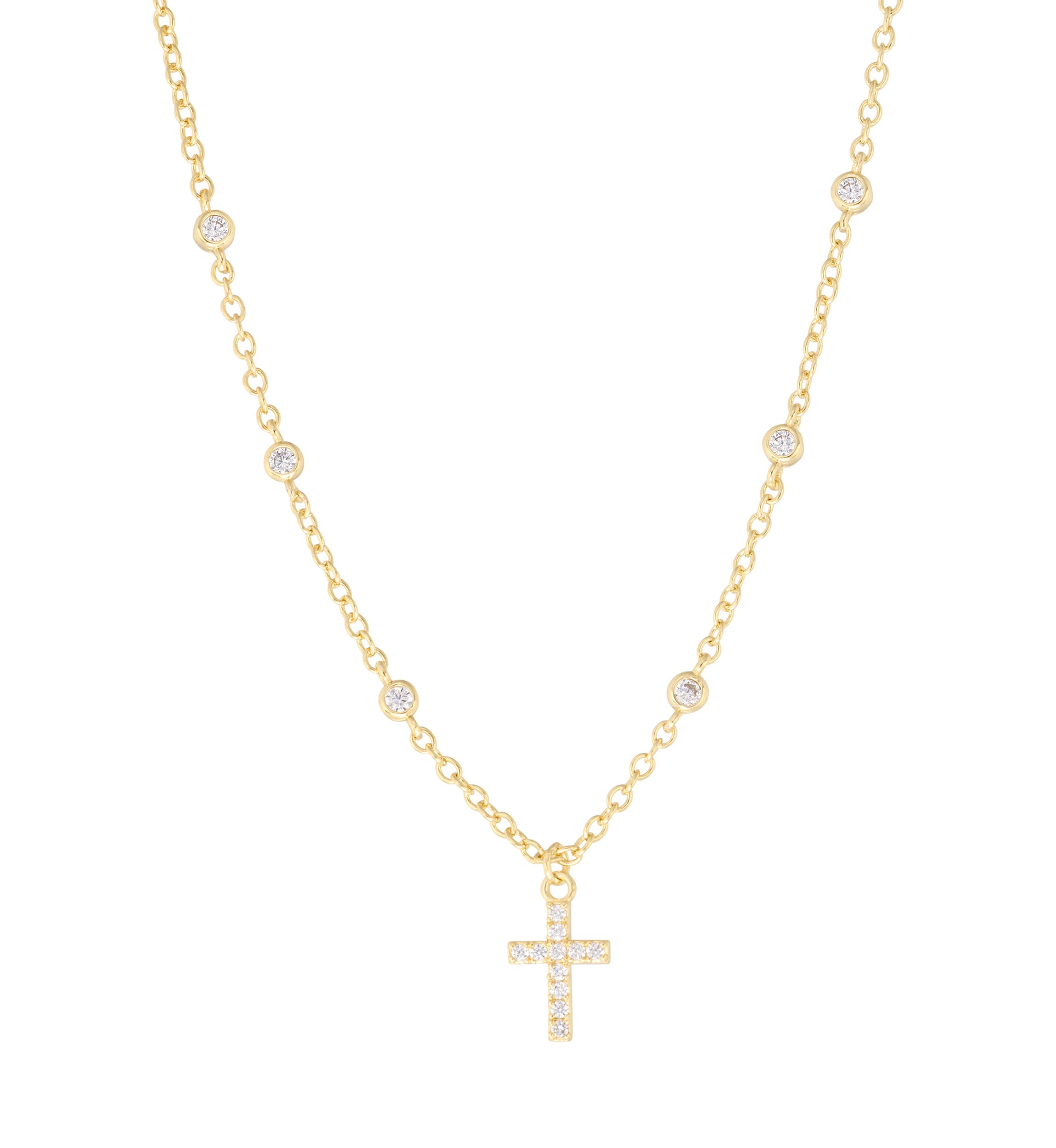 Gold Plated Cubic Zirconia Cross Necklace