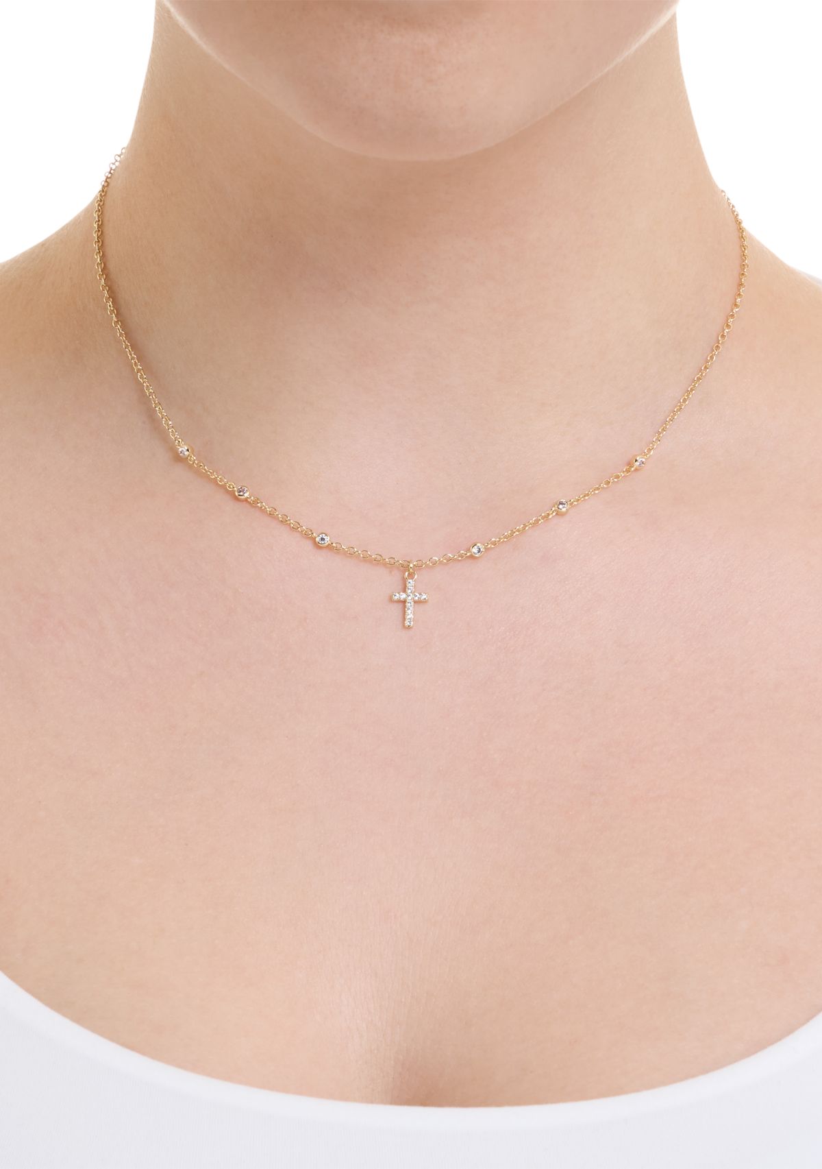 Gold Plated Cubic Zirconia Cross Necklace