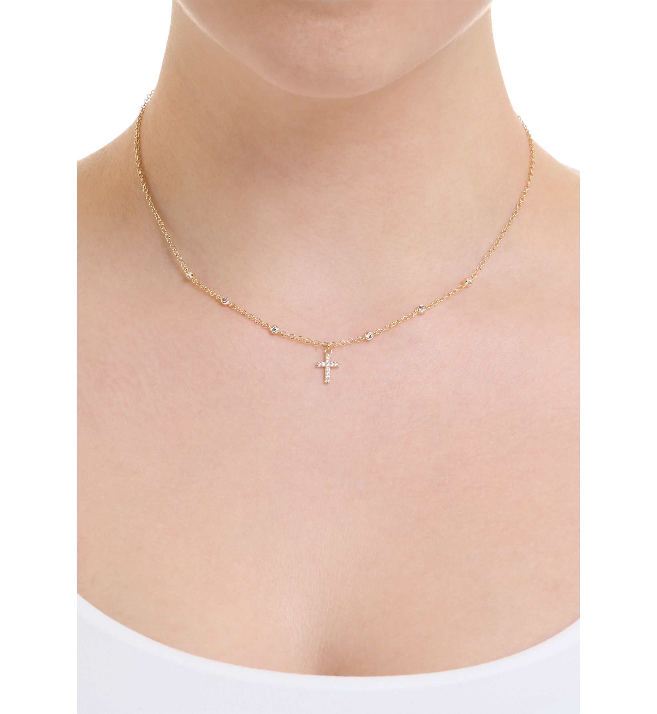 Gold Plated Cubic Zirconia Cross Necklace