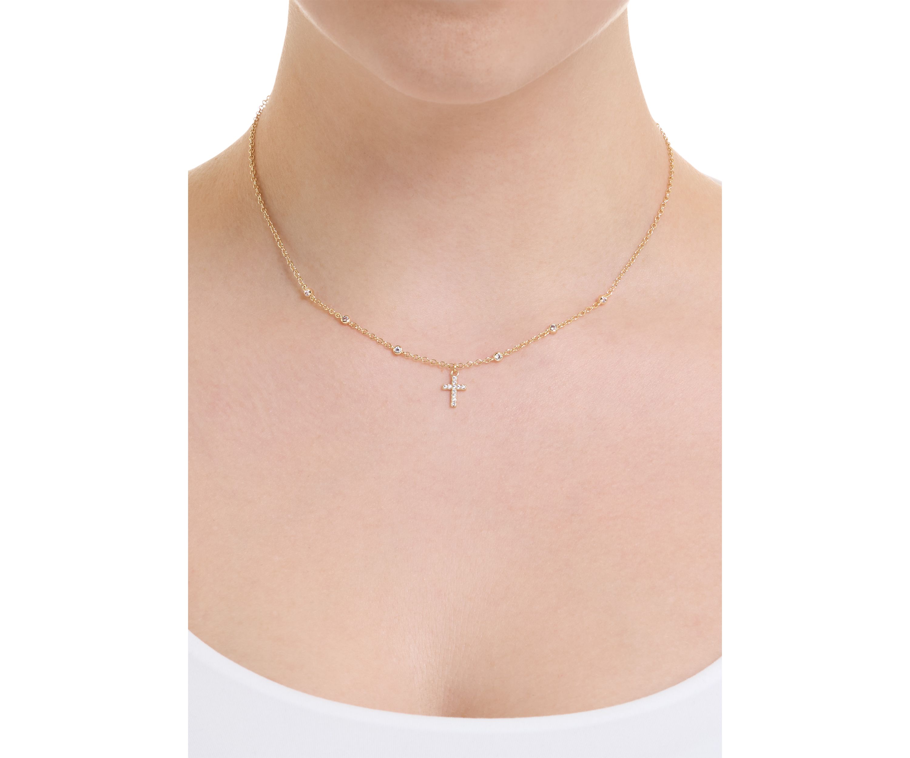 Gold Plated Cubic Zirconia Cross Necklace