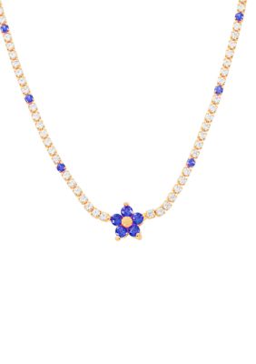 Belk Silverworks Gold Plated Cubic Zirconia Flower Necklace