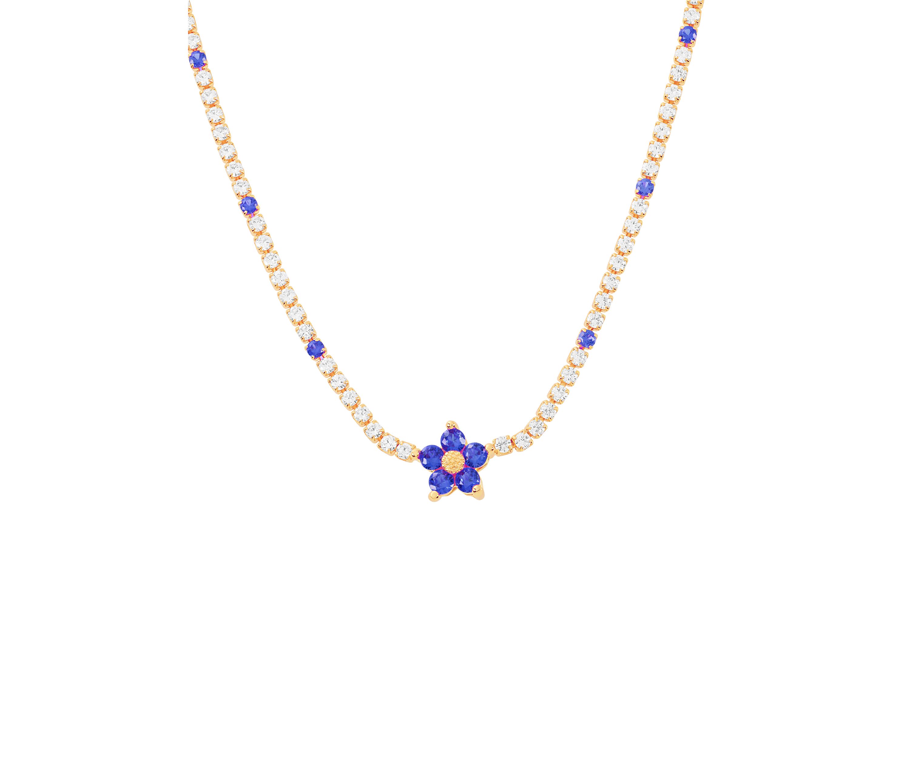 Gold Plated Cubic Zirconia Flower Necklace