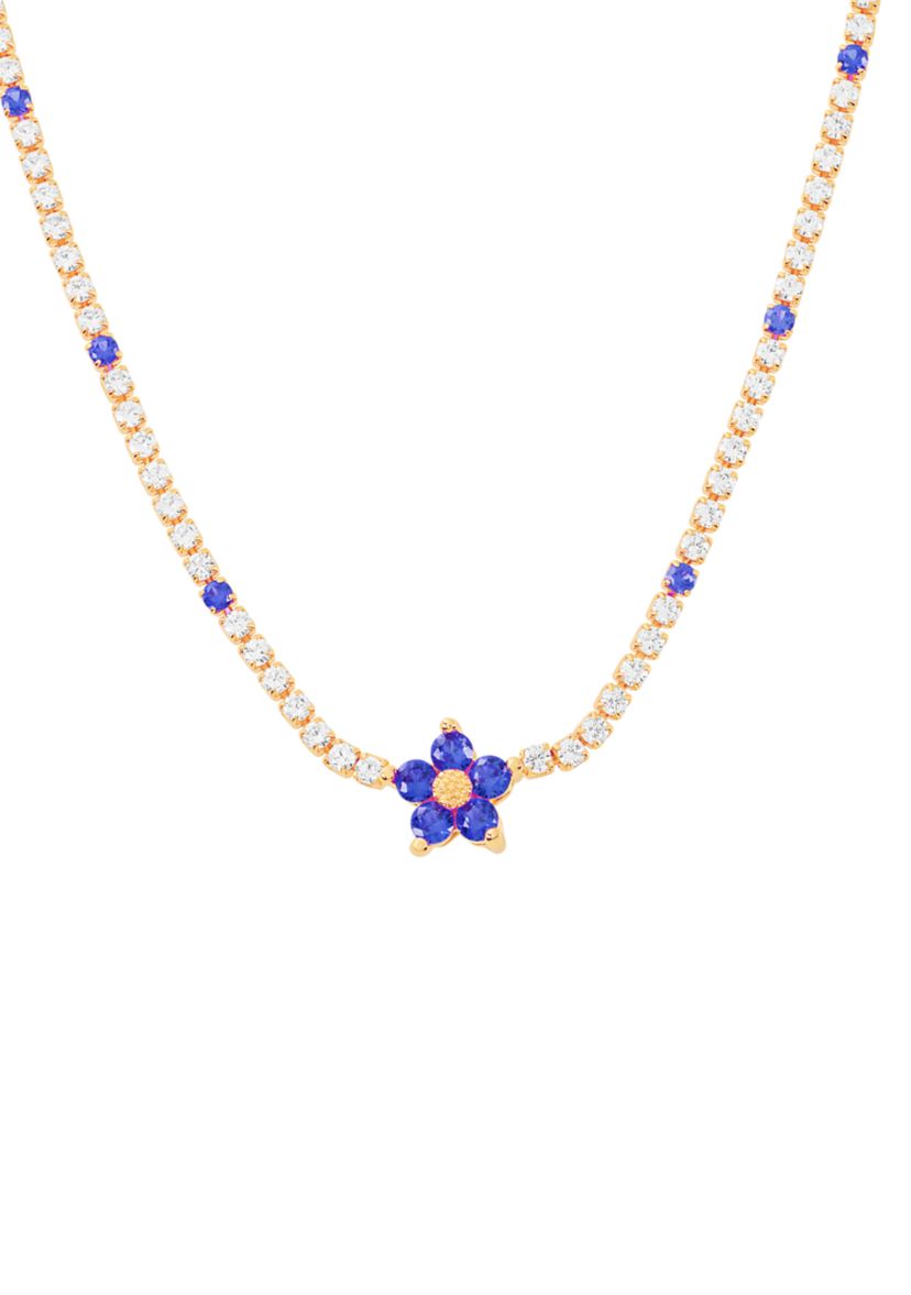 Gold Plated Cubic Zirconia Flower Necklace