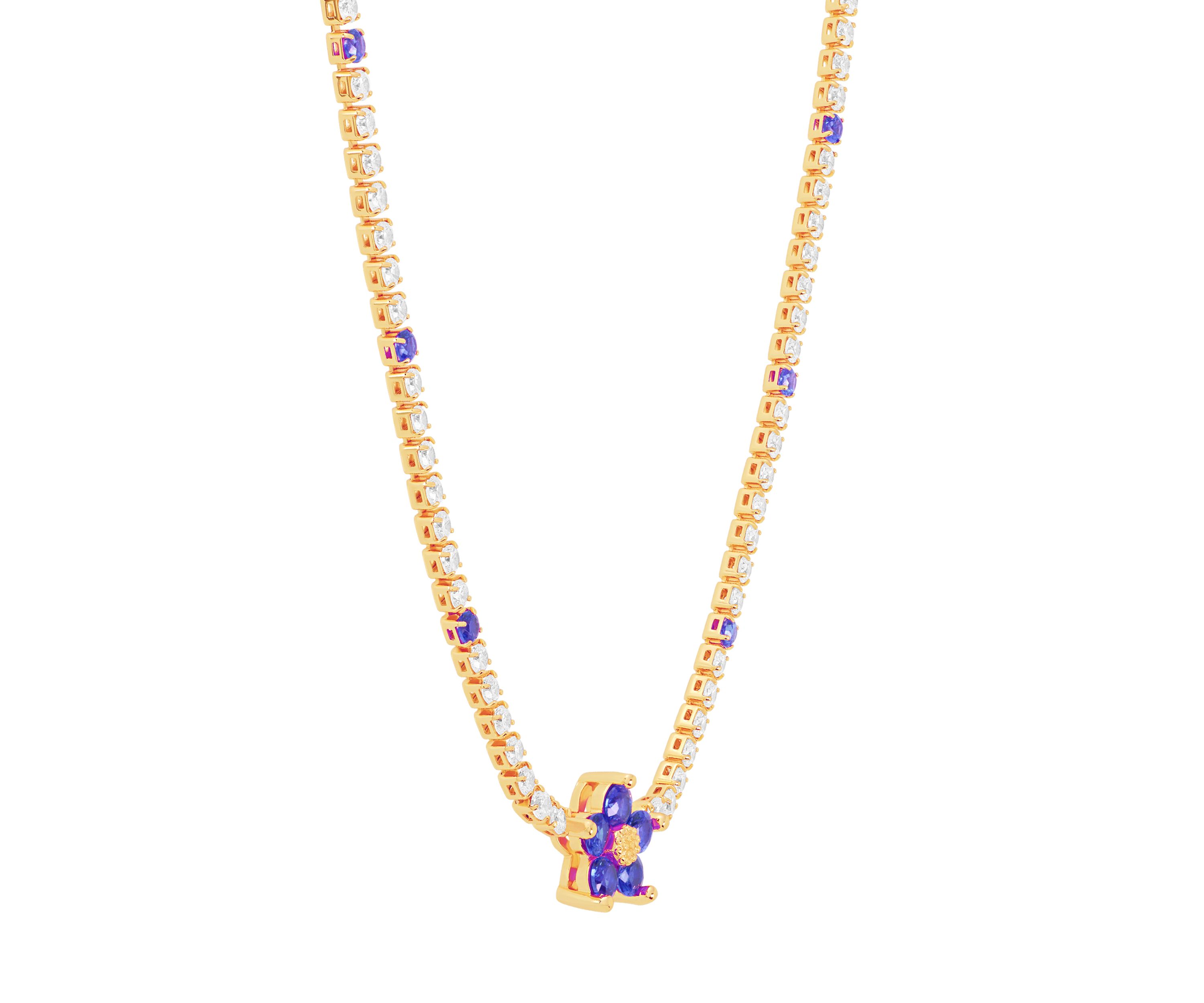 Gold Plated Cubic Zirconia Flower Necklace