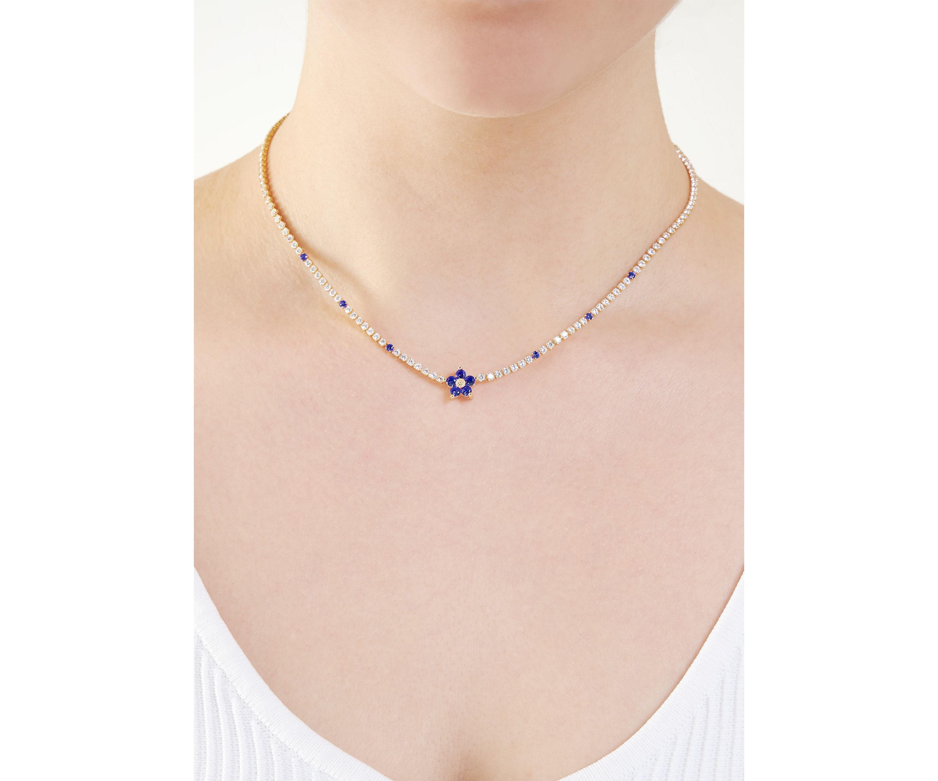 Gold Plated Cubic Zirconia Flower Necklace