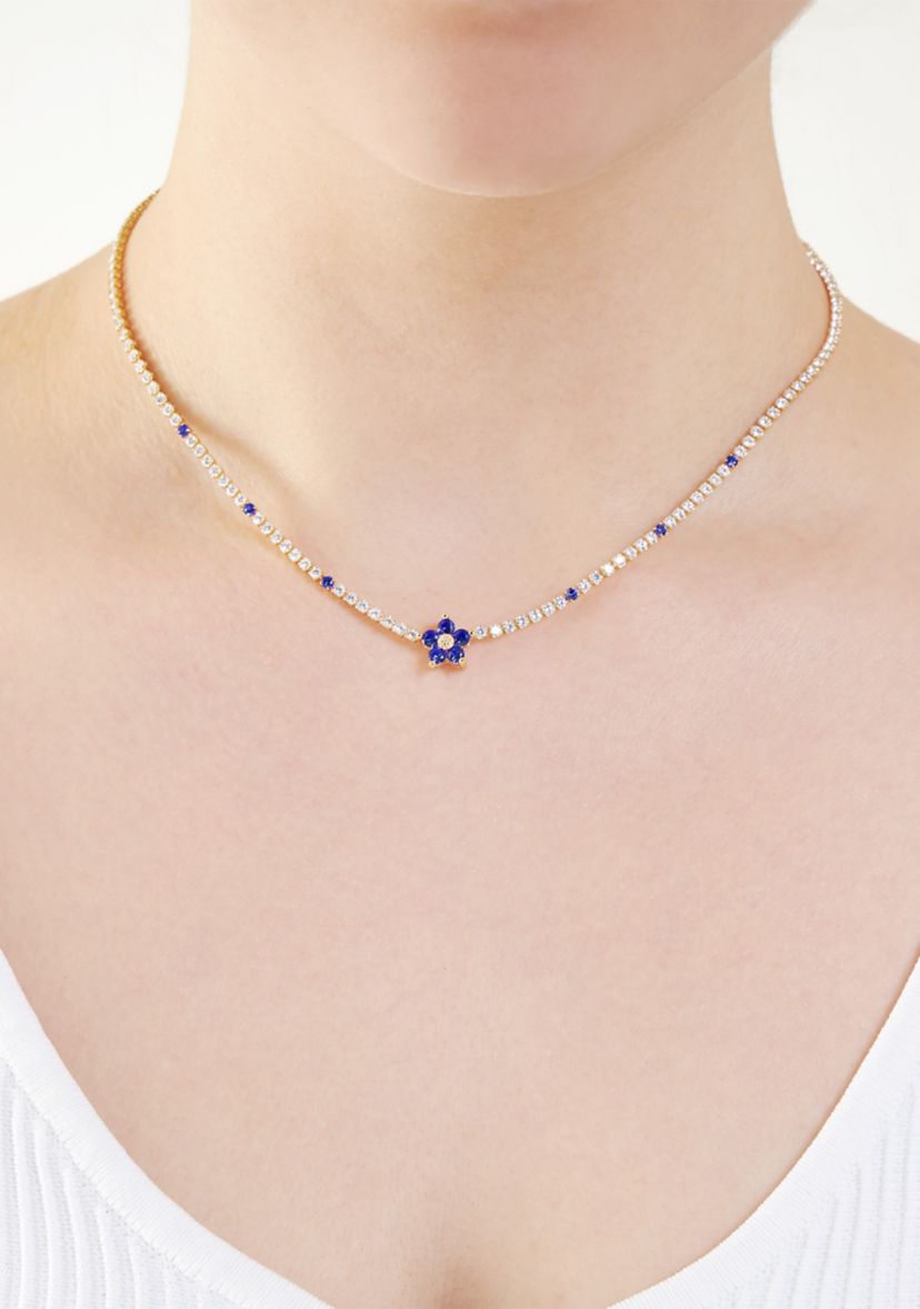 Gold Plated Cubic Zirconia Flower Necklace