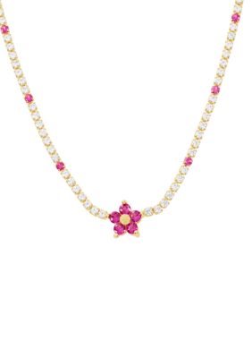 Belk Silverworks Gold Plated Cubic Zirconia Flower Necklace, 16 in