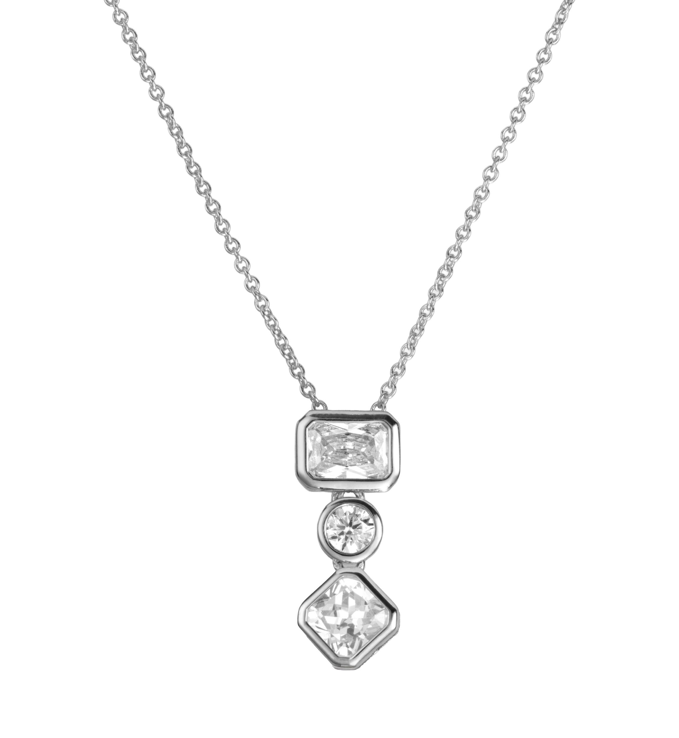 Silver Plated Cubic Zirconia Geometric Necklace