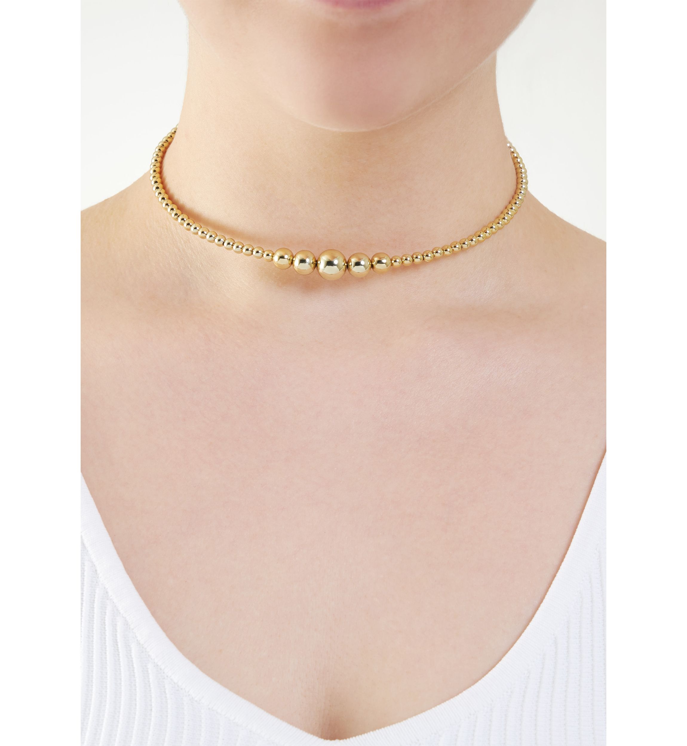 Gold Plated 16" Graduated Bead Choker Necklace 
