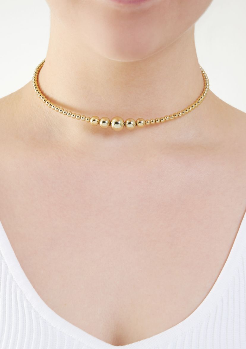Gold Plated 16" Graduated Bead Choker Necklace 