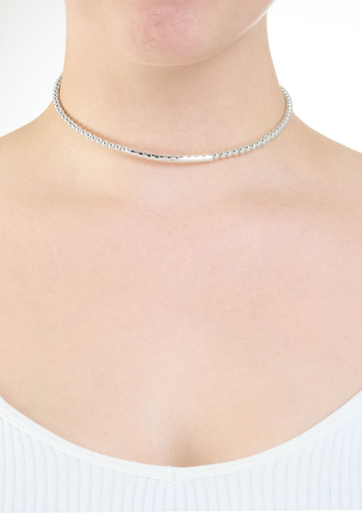 Belk Silverworks Silver Plated Beaded Bar Choker Necklace Belk