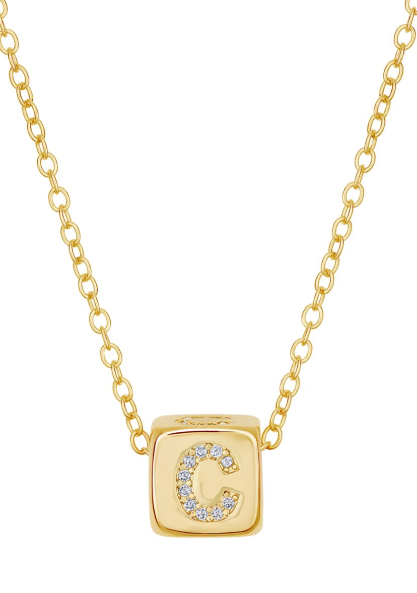 Gold Plated Cubic Zirconia Initial Cube Necklace