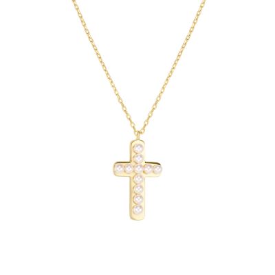 Belk Silverworks Gold Plated 16+2" Simulated Pearl Cross Necklace