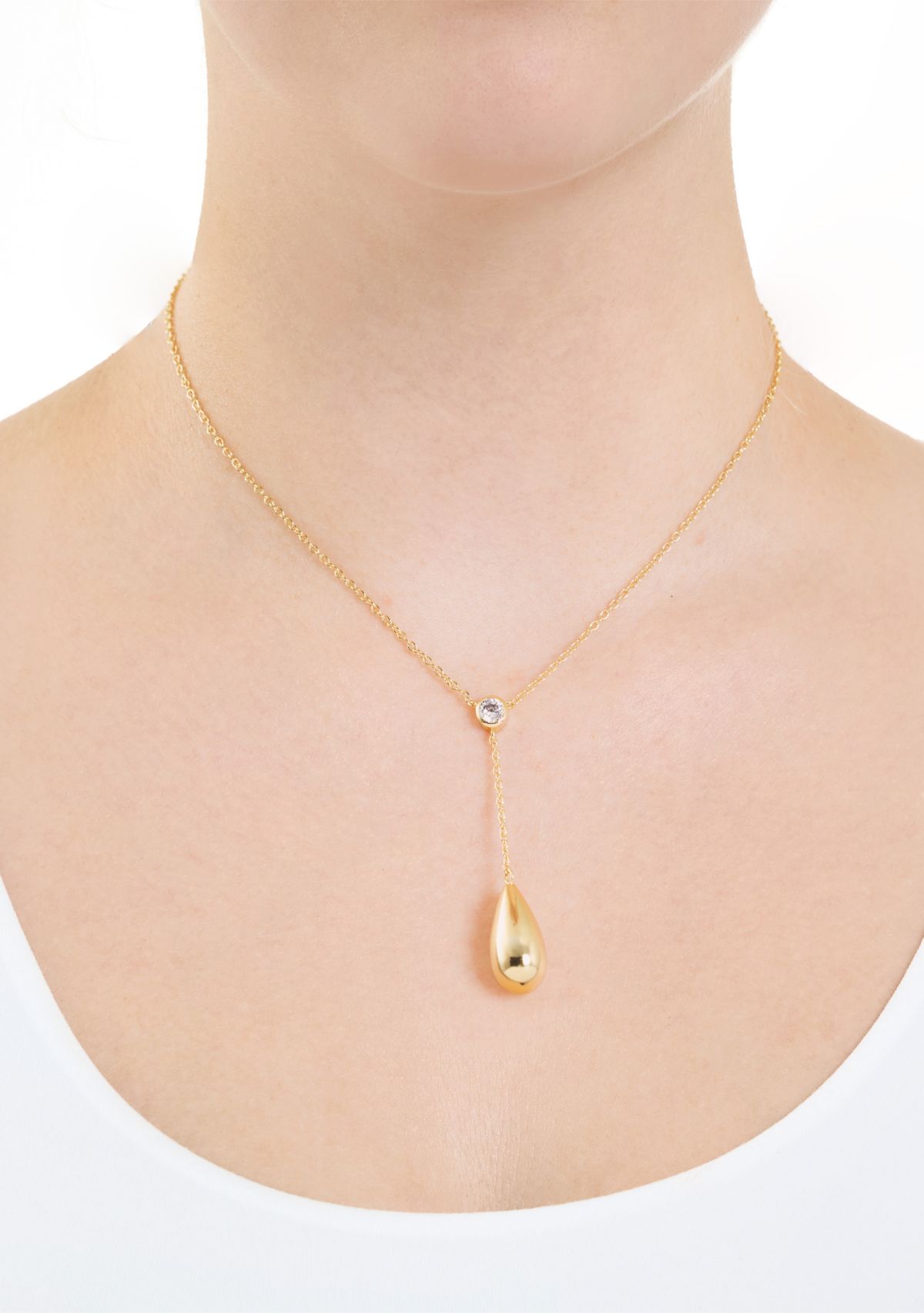   Cubic Zirconia gold plated Teardrop Y Necklace