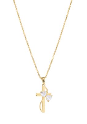 Belk Silverworks Gold Plated Cubic Zirconia Heart Cross Pendant Necklace, 16 in