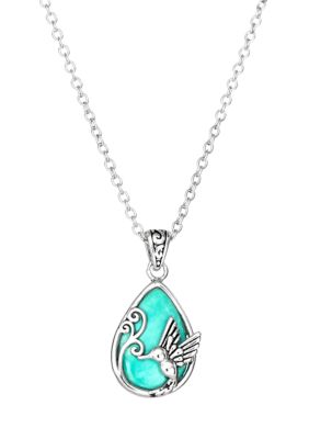 Belk Silverworks Silver Plated Howlite Turquoise Hummingbird Necklace, 16 in