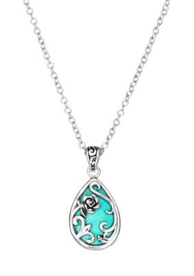 Belk Silverworks Silver Plated Turquoise Rose Teardrop Necklace, 16 in