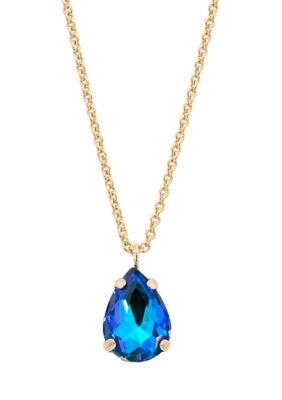 Belk Silverworks Gold Plated Blue Cubic Zirconia Teardrop Pendant Necklace