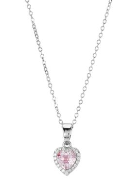Belk Silverworks Silver Plated Pink Heart Cubic Zirconia Necklace, 16 in