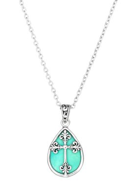 Belk Silverworks Silver Plated Turquoise Cross Teardrop Necklace, 16 in