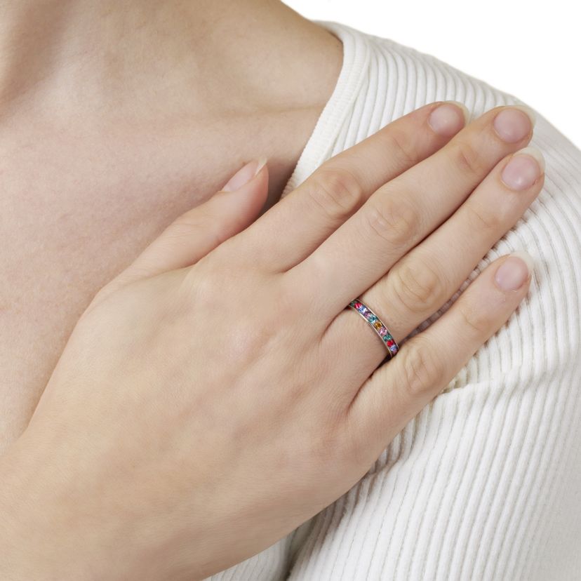 Silver Plated Multi Crystal Band Ring Size 5