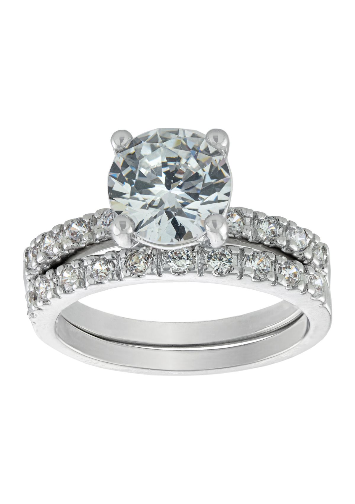 Silver Plated Princess Wedding Cubic Zirconia Ring Set