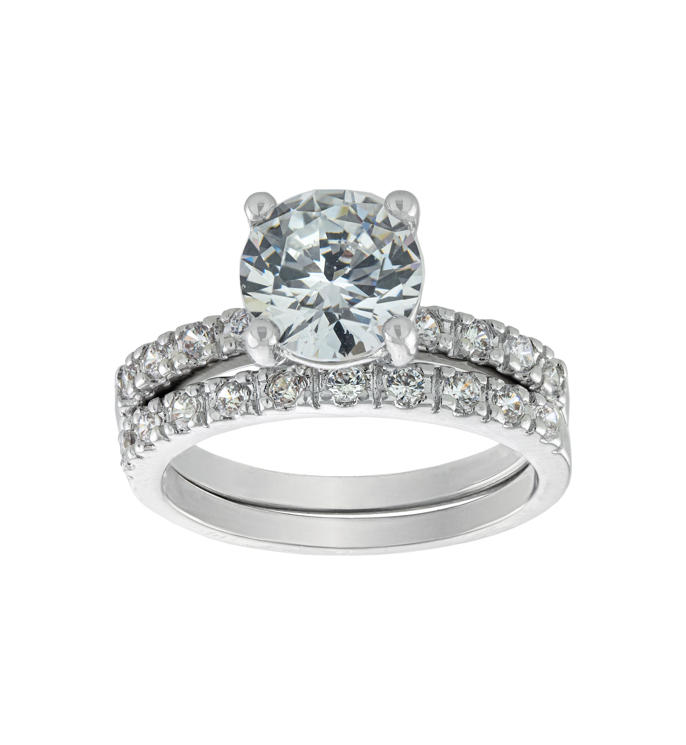 Silver Plated Princess Wedding Cubic Zirconia Ring Set